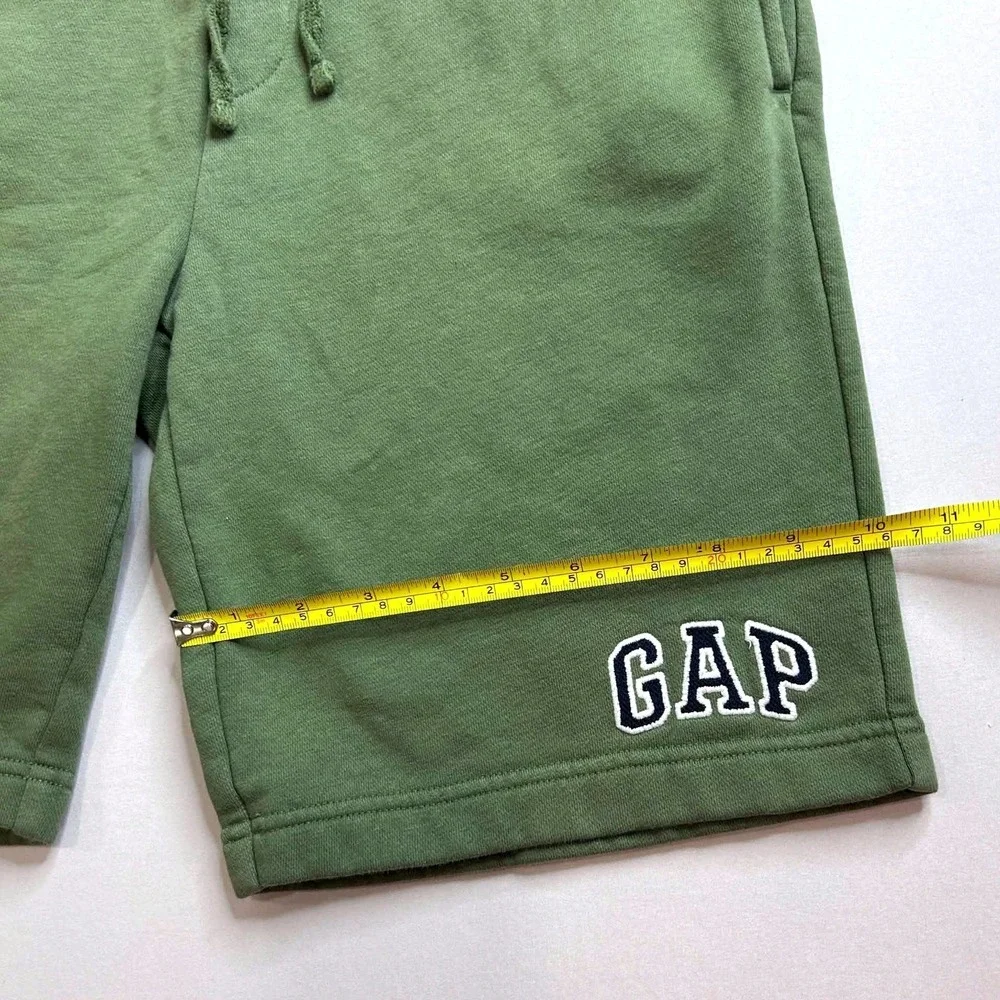 Gap Mens Fleece Logo Shorts Olive Green Small Drawstring Pockets Sweat Shorts